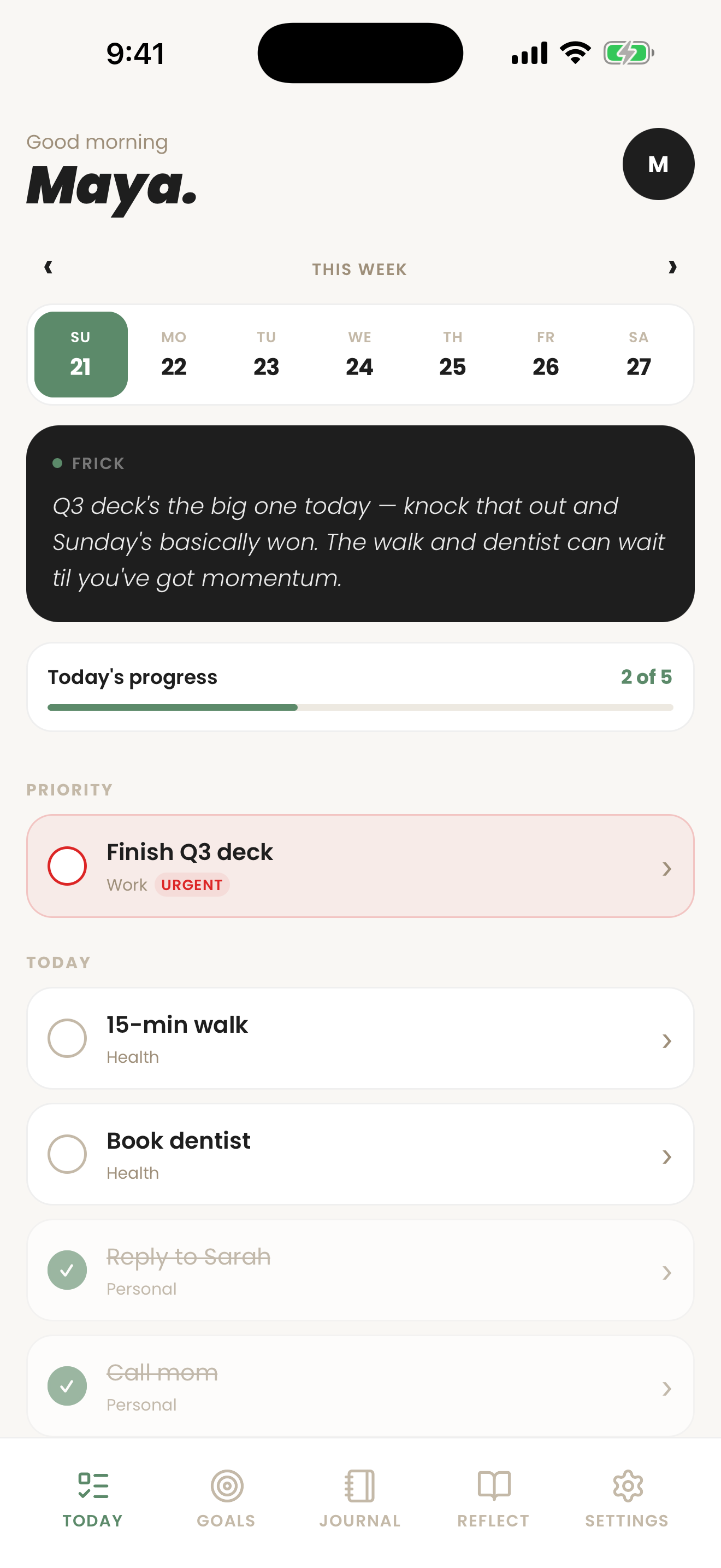 Today screen with tasks
